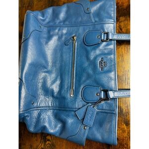 Coach Blue Pebbled Leather Tote Bag Shoulder Purse Zip Top F23284